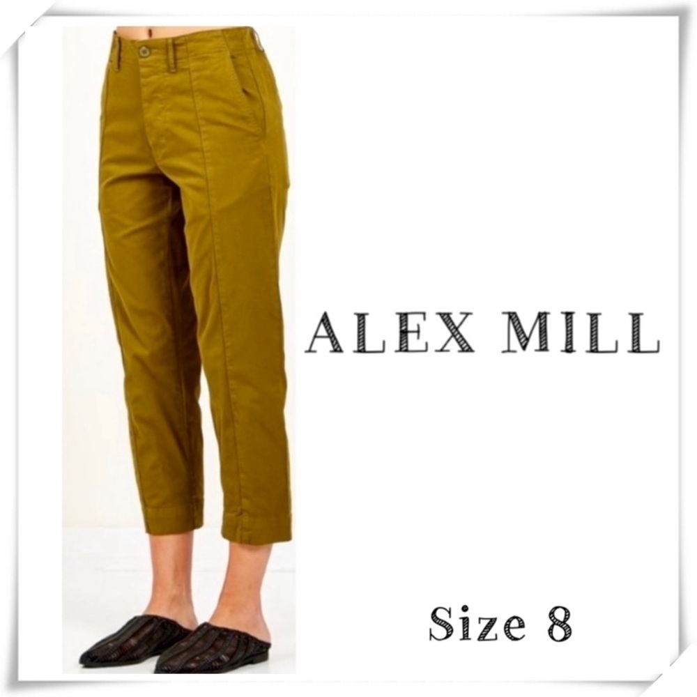 ALEX Mill High Rise Officer Crop Tencel Cargo Pants in Khaki Mustard Size 8